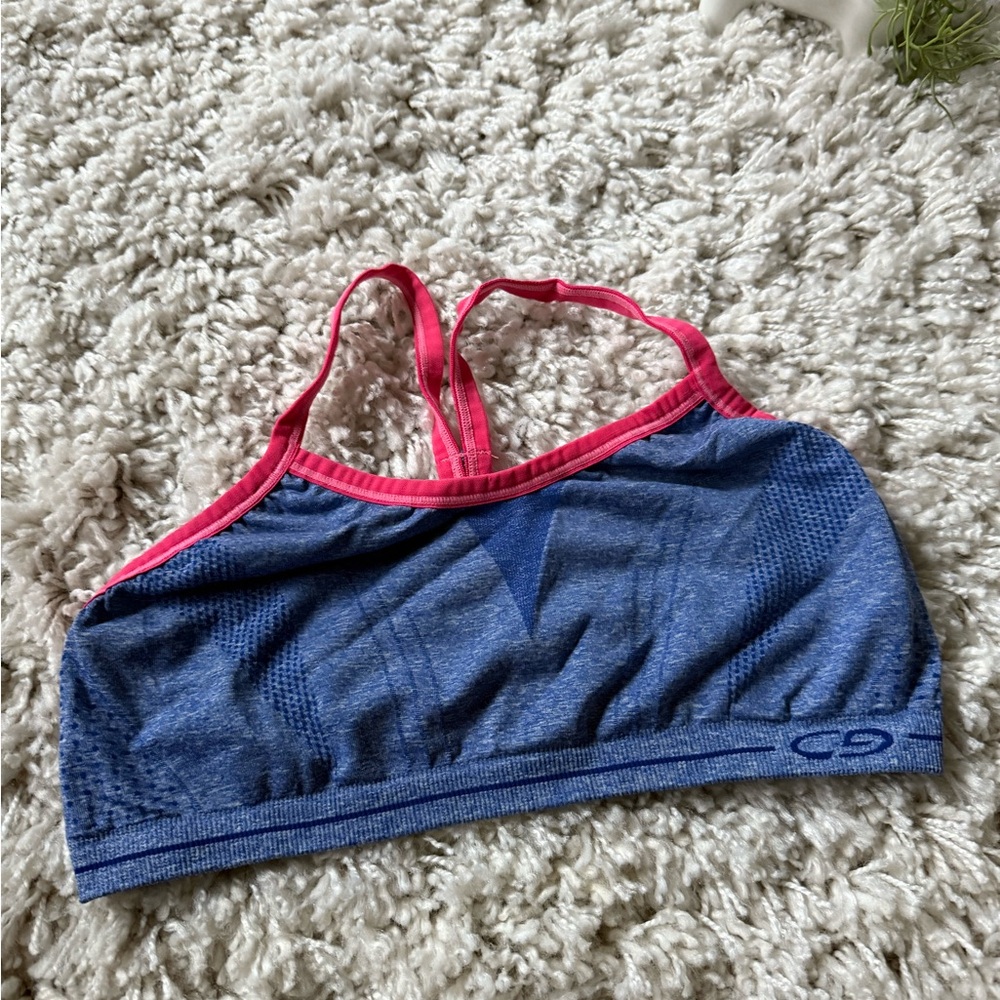 Champion color block, super cute pink and blue athletic sporty sports bra